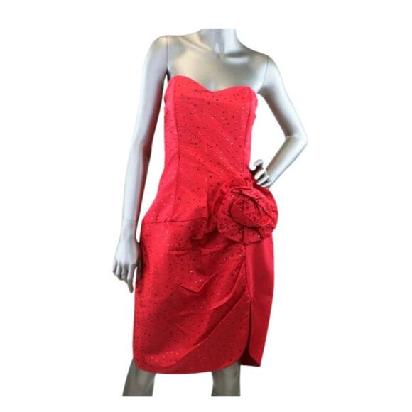 Vintage 1980s Gunne Sax Red Strapless Glitter Dress Medium - Picture 1 of 6